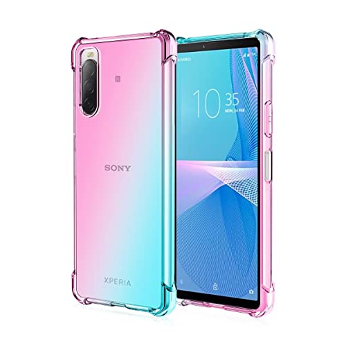WILLIS TPU Silikon Handyhülle für Sony Xperia 10 IV, Durchsichtig Farbverlauf Case, Anti Drop und Anti Scratch 6" Schutzhülle Rosa Grün von WILLIS