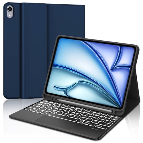 WINCHKING Hülle mit Tastatur für iPad Air 11 Zoll M2 2024, Tastatur Hülle für iPad Air 5/4 gen und iPad Pro 11 4/3/2/1 Gen, Abnehmbare Kabellose QWERTZ Tastatur (Dunkelblau) von WINCHKING