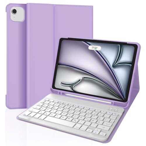 WINCHKING Hülle mit Tastatur für iPad Air 11 Zoll M2 2024, Tastatur Hülle für iPad Air 5/4 gen und iPad Pro 11 4/3/2/1 Gen, Abnehmbare Kabellose QWERTZ Tastatur (Lavendel) von WINCHKING