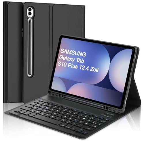 WINCHKING Tastatur Hülle für Galaxy Tab S10 Plus 12.4 Zoll Tablet 2025, QWERTZ Layout, Magnetisch Abnehmbarer, Schwarz von WINCHKING