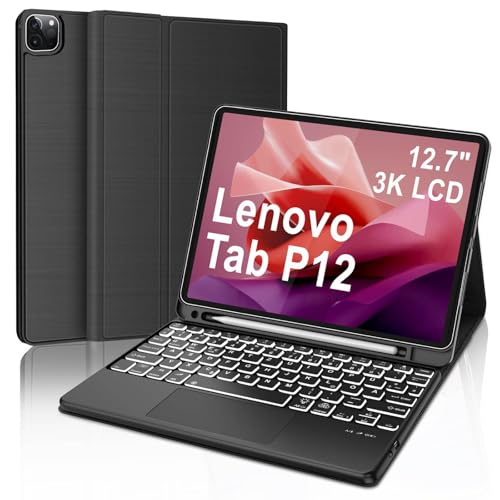 WINCHKING Tastatur Hülle für Lenovo Tab P12 12.7 Zoll 2025 Tastatur für Lenovo Tab P12 Tablet Magnetisch Abnehmbarer Tastatur mit QWERTZ Layout, Schwarz von WINCHKING