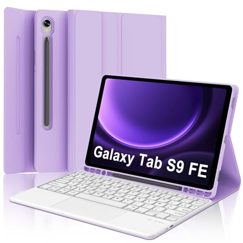 WINCHKING Tastatur Hülle für Samsung Tab S9 FE 10.9 Zoll, 7 Farben Beleuchtete, Kabellose Abnehmbare Keyboard mit Touchpad, QWERTZ Layout (Hellviolett-Touchpad-Beleuchtung, S9 FE 10.9 Zoll) von WINCHKING