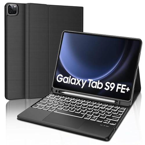 WINCHKING Tastatur Hülle für Samsung Tab S9 FE Plus 12.4 Zoll Tablet, 7-Farben-Beleuchtung, QWERTZ Layout, Magnetisch Abnehmbarer, Schwarz von WINCHKING