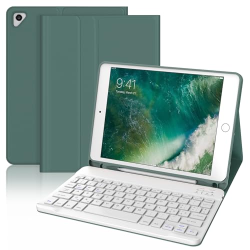 WINCHKING Tastatur mit Hülle für iPad 6 Generation 2018/iPad 5 Generation 2017, iPad Air 2/1, iPad Pro 9.7, italienische Bluetooth-Tastatur, magnetisch, kabellos, abnehmbar, Dunkelgrün von WINCHKING