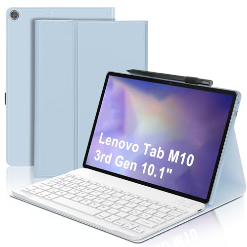 WINCHKING Tastatur mit Schutzhülle für Lenovo Tab M10 3rd Gen 10,1 Zoll, italienische Slim Bluetooth-Tastatur abnehmbar für Lenovo Tab M10 3rd Gen TB-328FU/TB-328XU, Hellblau von WINCHKING