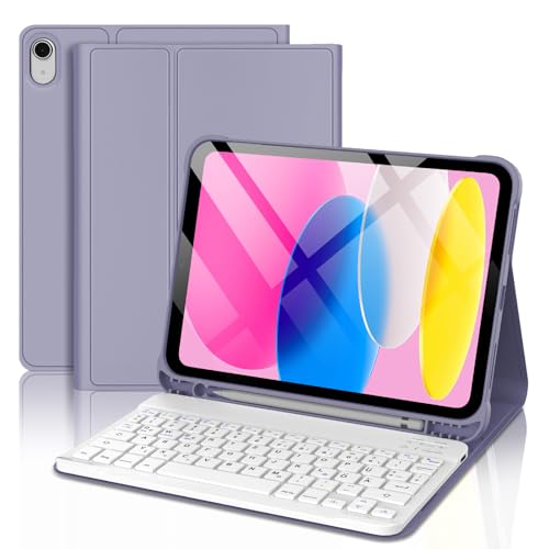 WINCHKING iPad 10 Generation Tastatur 10,9 Zoll 2022 - Hülle für iPad 10 Generation, Abnehmbare Kabellose QWERTZ Tastatur (Lavendelviolett) von WINCHKING