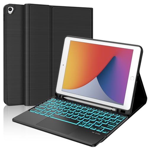 iPad 9 Generation Hülle mit Tastatur 10,2 Zoll für iPad 9/8/7 Generation - 2021/2020/2019 7 Farben Beleuchtete Kabellose Abnehmbare Keyboard mit Touchpad Flexibles TPU Hülle mit Stifthalter Schwarz von WINCHKING