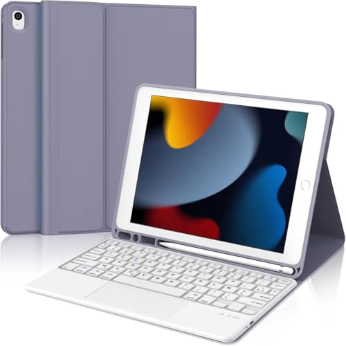 iPad 9 Generation Hülle mit Tastatur 10,2 Zoll für iPad 9/8/7 Gen - 7 Farben Beleuchtete Kabellose Abnehmbare Keyboard mit Touchpad Flexibles TPU Hülle mit Stifthalter, QWERTZ Layout (Lavendelviolett) von WINCHKING