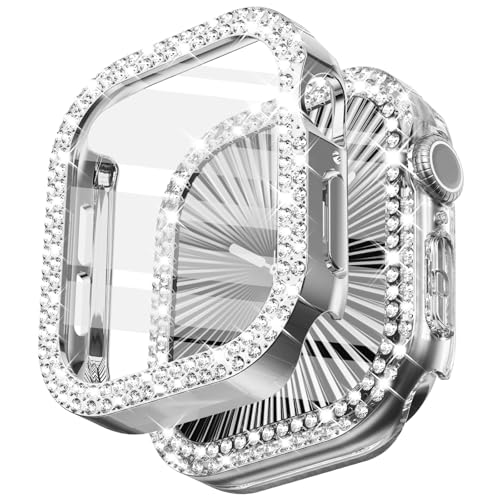 WINGLE 2 Stück für Apple Watch Serie 10 Displayschutzfolie 46 mm Bling Hülle für Frauen, Glitzer Diamant Strass Gesichtsabdeckung für iWatch 46 mm Apple Watch 10 46 mm Displayschutzfolie Hülle, von WINGLE