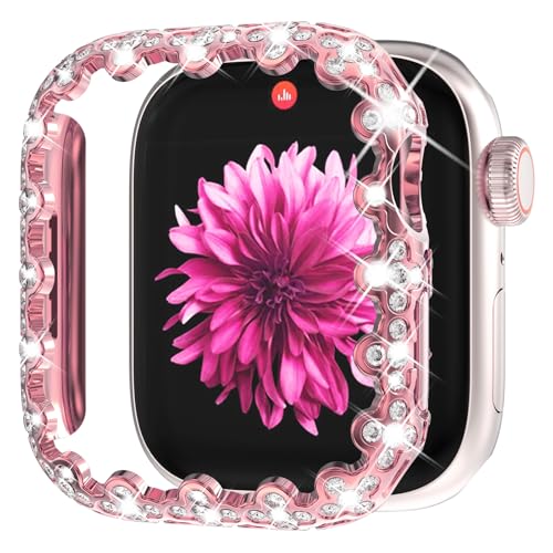 WINGLE Bling Bumper Schutzhülle für Apple Watch Serie 10, 46 mm, 4-blättriges Kleeblatt, Diamant-Schutzhülle, Gesichtsabdeckung für Damen, iWatch, harter PC-Rahmenschutz für Apple Watch 10, 46 mm, von WINGLE