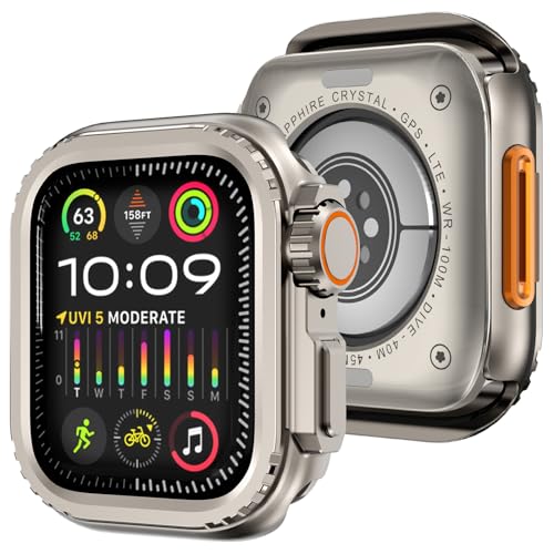 Wingle 3-in-1-Metallgehäuse, kompatibel mit Apple Watch Series 6/5/4 SE/SE2, 44 mm Displayschutzfolie, robuster Stoßstangenschutz [verwandelt sich in Ultra 2/1 Upgrade] mit Uhrenkrone + von WINGLE