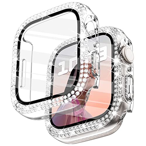 Wingle Kompatibel mit Apple Watch Displayschutzfolie 44 mm SE Serie 6 5 4, Frauen glänzende Diamantabdeckung mit gehärtetem Glas Displayschutzfolie für iWatch Schutzhülle 44 mm SE Serie 6 5 4, von WINGLE