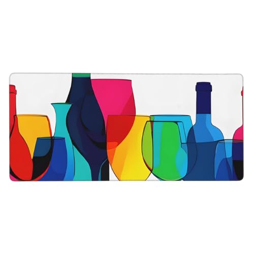 Großes Mauspad mit Cocktailgläsern und Weinflaschen, 90 cm x 40 cm, Gaming-Mauspads – XXL-Tastatur-Pads, lustige Cocktailgläser und Weinflaschen, Drucke, Schreibtisch-Mauspad für Arbeit und Gaming von WKSZCYHLKL