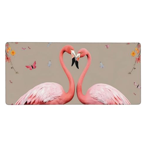 Großes Mauspad mit Flamingos und Blumen, 90 cm x 40 cm, Gaming-Mauspads – XXL-Tastatur-Pads, lustige Flamingos und Blumendrucke, Schreibtisch-Mauspad für Arbeit und Gaming von WKSZCYHLKL