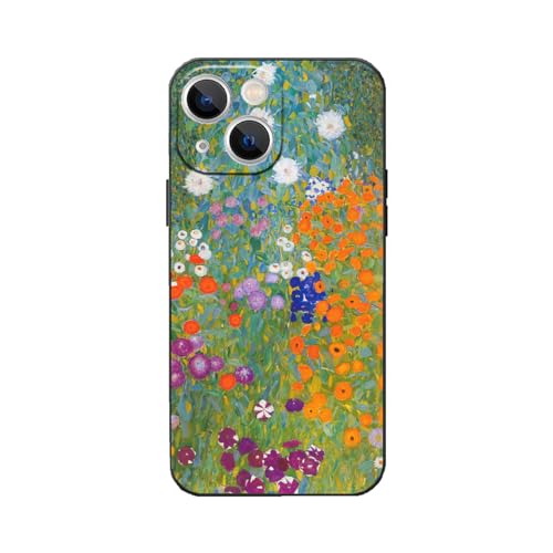 Gustav Klimt Schutzhülle für iPhone 13, Blumengarten, ästhetische iPhone-Hülle, bunt, floral, Wildblume, stoßfest, dekorativ, lebensfest, für Damen und Mädchen von WMCFNG