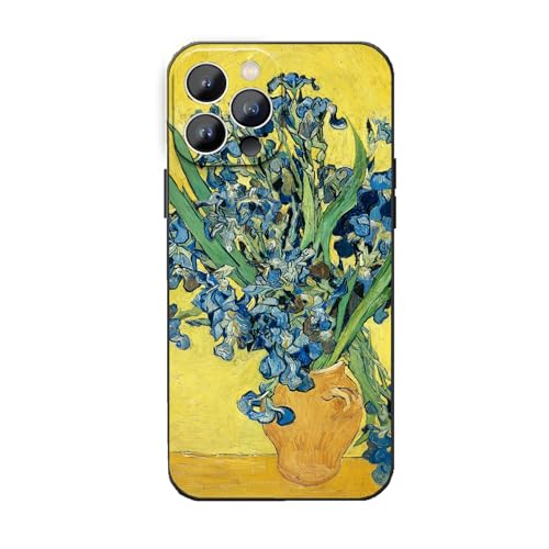 WMCFNG Kompatibel mit iPhone-Hülle, ästhetische Claude Monet Malerei, Wasserlilien, Blumen, Blumen, Kunst, iPhone 13, schlanke, stoßfeste Schutzhülle für Damen und Mädchen (Iris (gelber Hintergrund), von WMCFNG