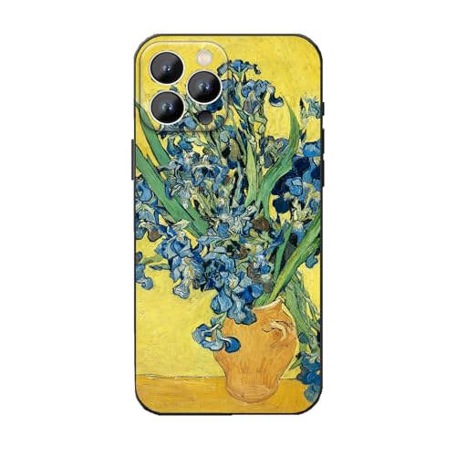 WMCFNG Van Gogh Schutzhülle für iPhone 16, kompatibel mit iPhone 16 für Damen, blaue und grüne Kunst-ästhetische Handyhülle, TPU-Stoßdämpfer, stoßfeste Schutzhülle für iPhone 16 (Iris (gelber von WMCFNG