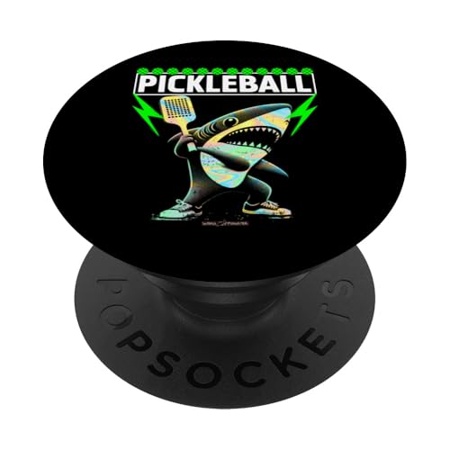 Ein Hai spielt Pickleball – lustige Stimmung PopSockets Klebender PopGrip von WOAH MANATEE