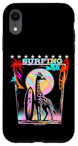 Hülle für iPhone XR Eine coole Giraffe mit Surfbrett – lustige Ozean-Strandstimmung von WOAH MANATEE