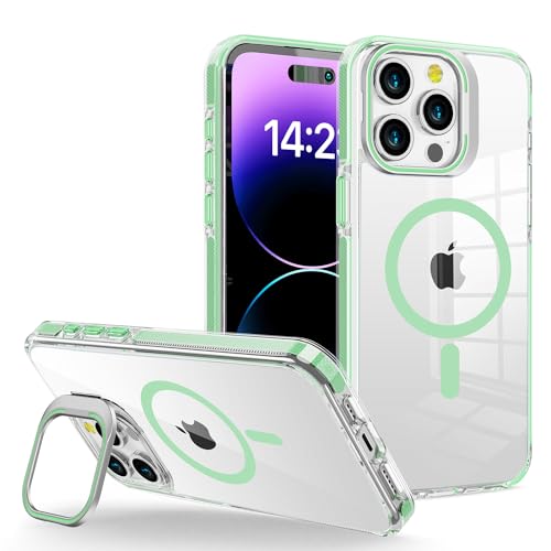 WOGROO Schutzhülle für iPhone 12 Pro, kompatibel mit MagSafe, magnetischer Ständer, für Frauen und Mädchen, Hülle für iPhone 12, 6,1 Zoll, transparent grün von WOGROO