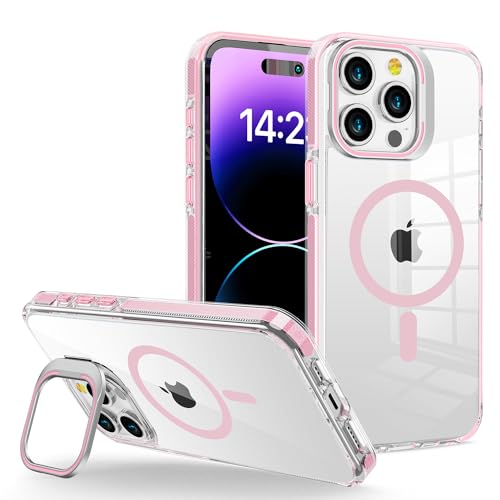 WOGROO Schutzhülle für iPhone 12 Pro, kompatibel mit MagSafe, magnetischer Ständer, für Frauen und Mädchen, Hülle für iPhone 12, 6,1 Zoll, transparent rosa von WOGROO