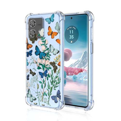 WOKEZ Clear Hülle für Motorola Edge 40 Neo 5G, Stoßfeste TPU Handyhülle für Moto Edge40 Neo mit Blumen Muster, Transparente Schlanke Bumper Schutzhülle-B23 von WOKEZ