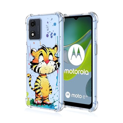 WOKEZ Clear Hülle für Motorola Moto E13, Stoßfeste TPU Handyhülle für Motorola E13 mit Tiger Muster, Transparente Schlanke Bumper Schutzhülle-A31 von WOKEZ