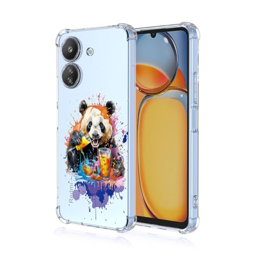 WOKEZ Clear Hülle für Xiaomi Redmi 13C 4G/Poco C65, Transparente Handyhülle für Redmi 13C/Xiaomi Poco C65 mit Panda, Stoßfeste TPU Schlanke Bumper Schutzhülle-A35 von WOKEZ