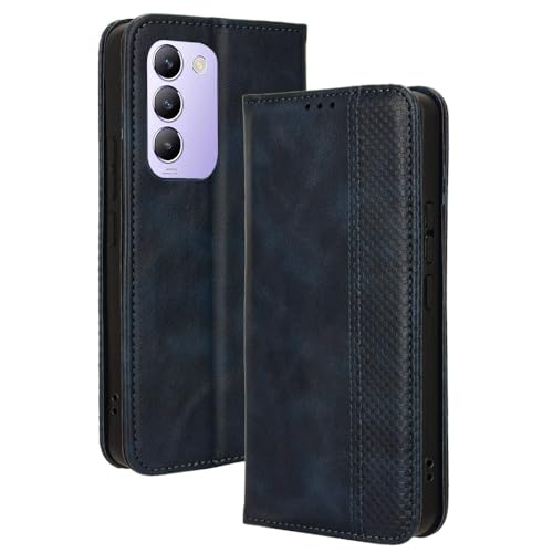 WOKEZ Handyhülle für Vivo V40 SE 5G/Vivo V30 Lite 4G Hülle Leder, Vintage Klapphülle Leder Schutzhülle Abdeckung, Klappbar Wallet Lederhülle[Kartenfächer] [Standfunktion] [Magnet]-Blau von WOKEZ