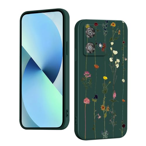 WOKEZ Hülle für Motorola Moto G84 5G mit Blume, Dünn Silikon Handyhülle für Motorola G84 mit Microfiber Schutzhülle, Stoßfest Weiches Case Cover mit Kratzfest-Grün39 von WOKEZ