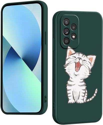 WOKEZ Hülle für Samsung Galaxy A53 5G mit Kätzchen, Dünn Silikon Handyhülle für Samsung A53 5G mit Microfiber Schutzhülle, Stoßfest Weiches Case Cover mit Kratzfest-Grün07 von WOKEZ