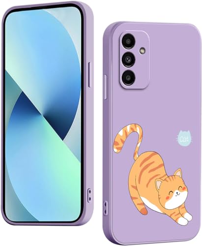 WOKEZ Hülle für Samsung Galaxy A55 5G mit Fette Katzen, Dünn Silikon Handyhülle für Samsung A55 5G mit Microfiber Schutzhülle, Stoßfest Weiches Case Cover mit Kratzfest-Lila15 von WOKEZ