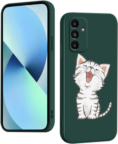 WOKEZ Hülle für Samsung Galaxy A55 5G mit Kätzchen, Dünn Silikon Handyhülle für Samsung A55 5G mit Microfiber Schutzhülle, Stoßfest Weiches Case Cover mit Kratzfest-Grün07 von WOKEZ