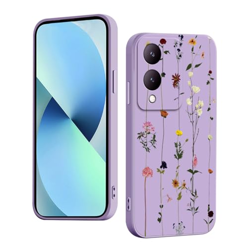 WOKEZ Hülle für Vivo Y17s 4G mit Blume, Dünn Silikon Handyhülle für Vivo Y17s 4G mit Microfiber Schutzhülle, Stoßfest Weiches Case Cover mit Kratzfest-Lila39 von WOKEZ