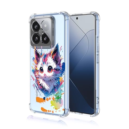 WOKEZ Transparent Hülle für Xiaomi 14T Pro, Handyhülle Transparent für Xiaomi 14T Pro mit Motiv Katze, Dünn Clear Case Klarsicht TPU Bumper Schutzhülle-A34 von WOKEZ