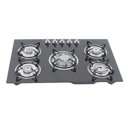 WOLEGM Gas Stove, 77 * 51 * 7cm Eingebaut Gaskochfeld 5 Flammig mit Flammschutzvorrichtung und Metall-Feuerabdeckung Gas Kochfeld für Häuslichen und Kommerziellen von WOLEGM