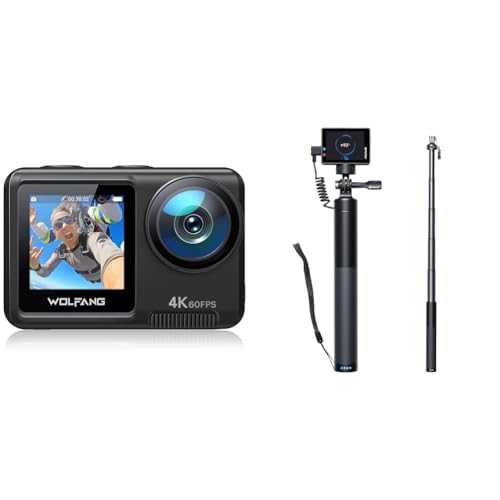 WOLFANG Action Cam GA420 4K60FPS & Wiederaufladbarer Selfie Stick Set von WOLFANG