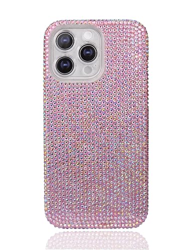 Luxuriöse Schutzhülle mit Strasssteinen für iPhone 15 Pro, glitzernd, niedlich, glänzend, glitzernd, 15,5 cm, dünne, schlanke Schutzhülle für Damen und Mädchen – AB Pink von WONGS