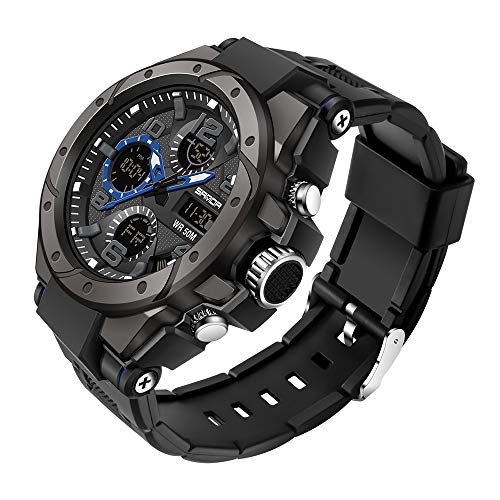 Herren Militär Uhr Digital Outdoor Sport Taktische Armee Armbanduhr Elektronische Armbanduhr Wasserdicht LED Leuchtende Stoppuhr Wecker Großes Gesicht Dual Time Analog Multifunktionsuhr für Männer, von WONOLO