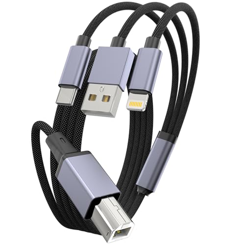 Printer USB Kabel, MIDI USB A USB C und Lightning Kabel auf USB-B 2.0 MIDI für MacBook Pro, USB C MIDI Kabel Nylon Geflochten für Yamaha Casio Digital Piano MIDI Controller Drucker 3m von WORLDBOYU