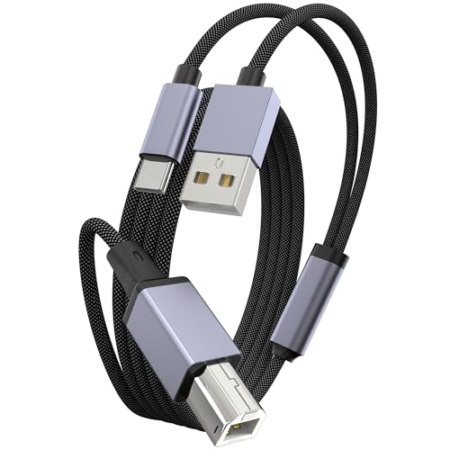 Printer USB Kabel, USB A und USB C auf USB-B 2.0 für MacBook Pro, USB C MIDI Kabel Nylon Geflochten für Yamaha Casio Digital Piano MIDI Controller Drucker 4m von WORLDBOYU