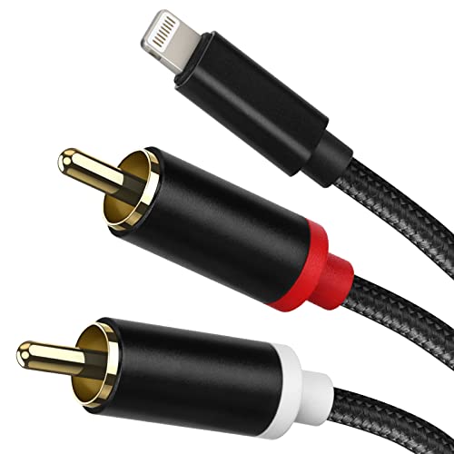 WORLDBOYU Lightning-auf-Cinch-Kabel, Audio-Aux-Adapter, Stereo-Y-Splitter-Adapter für ausgewählte iPhone, iPad und iPod-Modelle für Endstufe, Auto, Heimkino, Lautsprecher und mehr, Silber, 1,8 m von WORLDBOYU