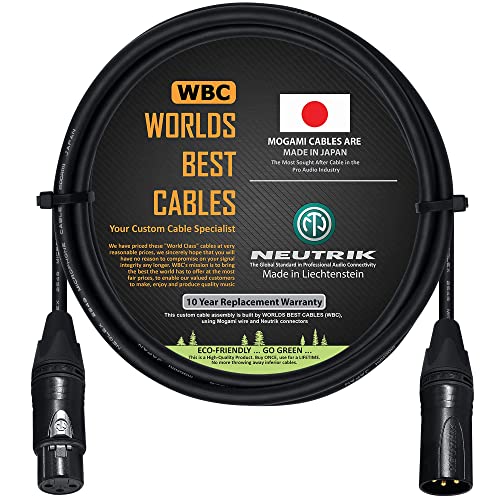 WORLDS BEST CABLES Symmetrisches Mikrofonkabel, 1,8 m, Mogami 2549 (schwarz) Draht und Neutrik NC3MXX-B & NC3FXX-B Gold XLR-Stecker von WORLDS BEST CABLES