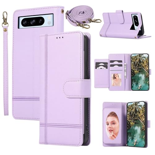 WOWUDI Case Collection für iPhone 16 Pro max-| Premium Qualität Leder Handyhülle | Magnet-Verschluss Geld und Kartenhalter Hüllen | Klappständer |mit Spiegel- Lila von WOWUDI