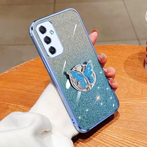 WOWUDI Hülle für Honor 30 Handyhülle Weich Silikon mit Schmetterling Ständer Schutzhülle Glitter Bling Phone Case für Honor 30- Blau von WOWUDI