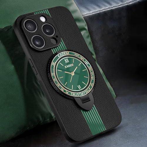 WOWUDI Hülle für Huawei P60 Art Handyhülle mit Zifferblatt-Design und Ring Premium Leder Schutzhülle Bumper Kompatibel mit Magnetic Halterung Stoßfest Case Cover-Grün von WOWUDI