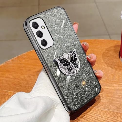 WOWUDI Hülle für Samsung Galaxy A34 5G Handyhülle Weich Silikon mit Schmetterling Ständer Schutzhülle Glitter Bling Phone Case für Samsung Galaxy A34 5G- Schwarz von WOWUDI