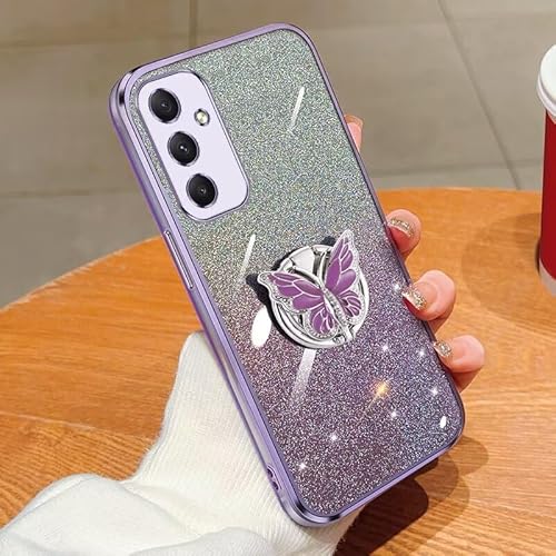 WOWUDI Hülle für VIVO X21 Handyhülle Weich Silikon mit Schmetterling Ständer Schutzhülle Glitter Bling Phone Case für VIVO X21- Lila von WOWUDI