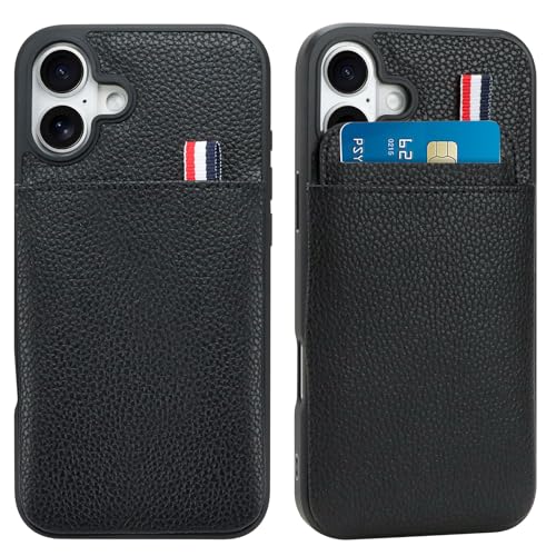 WPCase Brieftaschen-Handyhülle für iPhone 16 Plus, Hülle mit Kartenhalter für Männer und Frauen, schwarze Leder-Schutzhülle für iPhone 16 Plus, Hülle mit Brieftasche von WPCase