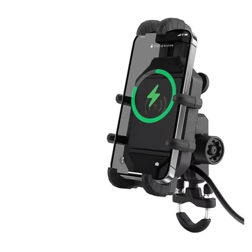 WPHLYZ GPS Navigations Halterung Outdoor Motorrad Reiten Stoßdämpfung Handy Halterung Acht Klaue Feste Halterung Drahtlose Lade Navigation Halter Telefonhalterung(Charging- Handlebar) von WPHLYZ